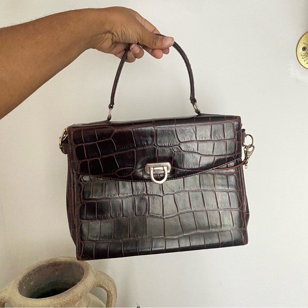 Danier Dark Brown Croc-Embossed Crossbody Bag